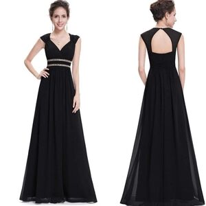 Ever Pretty Chiffon Embellished Rhinestone Zip Cocktail Black Tie Maxi Gown